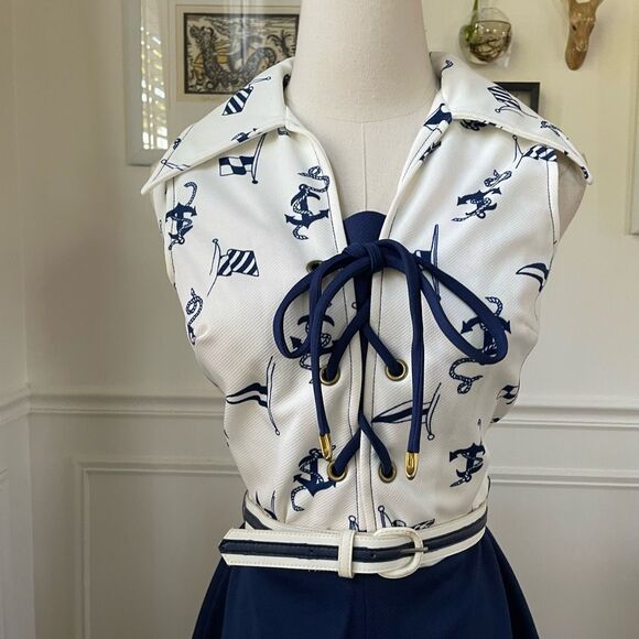 Vintage 70s Jerell of Texas Nautical A-line Dress XS - Picture 2 of 10
